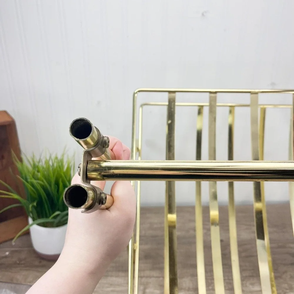 Mid-Century Brass Magazine‎ Rack: Gold Towel Holder with Handle
